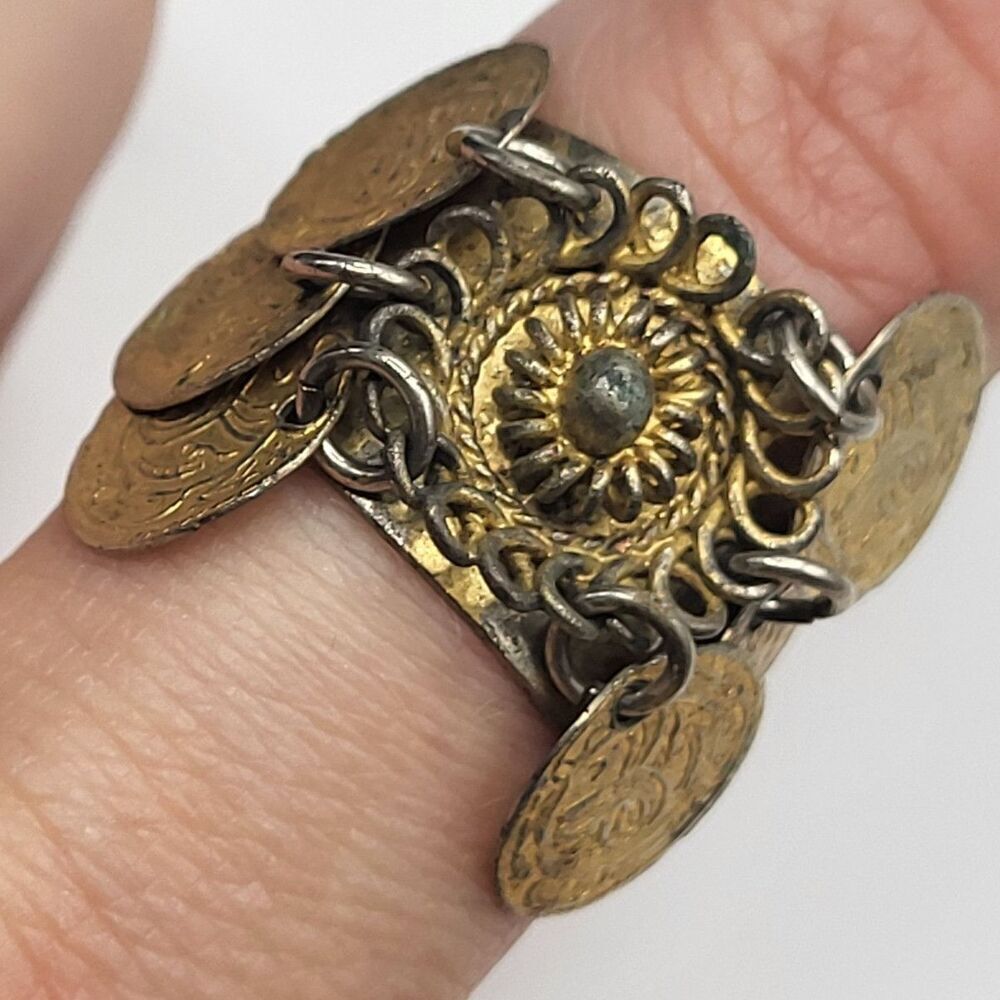 Made In Greece Belly Dance Brass Coin Ring Adjusatble Size 7